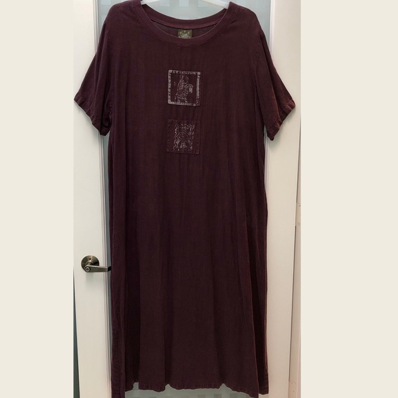 🎉2xHP🎉 BLUE CACTUS Linen Maxi Dress Beach Pool Cover Up Maroon Vintage Plus 3X - Picture 11 of 11